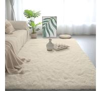 PSHCEE Alfombras de Habitacion 205 x 220 cm Diseño Monocromático Modernas Antideslizante Pelo Largo Extra Grande para Sala de Estar, Comedor, Habitación de Niños, Color Crema