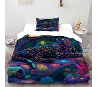 Psicodélico de Leopardo Funda Nordica Algodon 2 Piezas con Impresión En 3D Magic ForestAnimals con Funda Almohada Single（135x200cm） Microfibra Juego De Cama para para Adultos Y Niñas