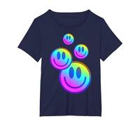 Psicodélico Sonrisa Cara 80s 90s Acid House Camiseta, Mujer Tallas Grandes, Azul Marino, 1XL Grande