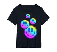 Psicodélico Sonrisa Cara 80s 90s Acid House Camiseta, Mujer Tallas Grandes, Negro, 1XL Grande