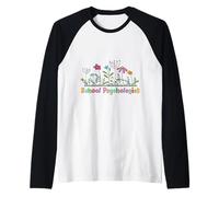 Psicólogo Escolar Colorido Jardín de Flores Silvestres Educativo Camiseta Manga Raglan