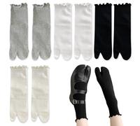 Psiokimi 4 Pares Calcetines Tabi, Calcetines Flip Flop con Volantes, Transpirable Separadores de Dedos Estilo Japonés para Mujer US 5-8