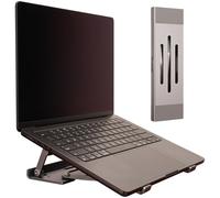 Psitek Soporte elevador de aluminio plegable y portátil 3 en 1 ajustable, soporte de refrigeración plegable con caja de almacenamiento integrada, regla y diseño portátil ultrafino para MacBook, tablet