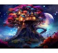 Pskgbxmu Kit de punto de cruz para adultos 11CT Lienzo preimpreso Casa del árbol iluminada DIY Cross Stitch estampado costura patrón de bordado Imágenes 40x50 cm
