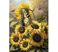 Pskgbxmu Kit de punto de cruz para adultos 11CT Lienzo preimpreso Girasol y mariposa DIY Cross Stitch estampado costura patrón de bordado Imágenes 40x50 cm