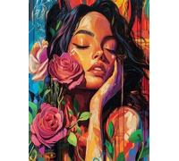Pskgbxmu Kit de punto de cruz para adultos 11CT Lienzo preimpreso Niña con flores DIY Cross Stitch estampado costura patrón de bordado Imágenes 40x50 cm