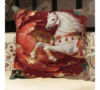 Pskgbxmu Kit Punto de Cruz Impreso Cojines Funda De Almohada Bordada A Mano Caballo de guerra Kit De Funda De Cojín De Lona DIY De Cojines Bordados 45x45 cm