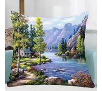 Pskgbxmu Kit Punto de Cruz Impreso Cojines Funda De Almohada Bordada A Mano, Kit De Funda De Cojín De Lona DIY De Cojines Bordados Paisaje escénico 45x45 cm