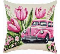 Pskgbxmu Kit Punto de Cruz Impreso Cojines Funda De Almohada Bordada A Mano, Kit De Funda De Cojín De Lona DIY De Cojines Bordados Flor de ensueño 45x45 cm