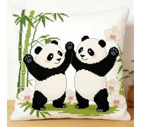 Pskgbxmu Punto De Cruz Kit Cojin 11Ct Decorativo Manualidades Adultos Decoracion Bordar Kit Completo Dos pandas DIY Bordado Creativo Regalo 45x45cm
