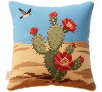 Pskgbxmu Punto De Cruz Kit Cojin 11Ct Decorativo Manualidades Adultos Decoracion Bordar Kit Completo DIY Bordado Creativo Regalo Flor de cactus del desierto 45x45cm