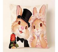 Pskgbxmu Punto De Cruz Kit Cojin 11Ct Decorativo Manualidades Adultos Decoracion Bordar Kit Completo Conejos recién casados DIY Bordado Creativo Regalo 45x45cm