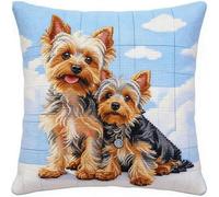 Pskgbxmu Punto De Cruz Kit Cojin 11Ct Decorativo Manualidades Adultos Decoracion Bordar Kit Completo Dos perros DIY Bordado Creativo Regalo 45x45cm