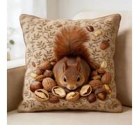 Pskgbxmu Punto De Cruz Kit Cojin 11Ct Decorativo Manualidades Adultos Decoracion Bordar Kit Completo Ardilla con frutos secos DIY Bordado Creativo Regalo 45x45cm