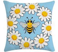 Pskgbxmu Punto De Cruz Kit Cojin 11Ct Decorativo Manualidades Adultos Decoracion Bordar Kit Completo Abeja con flores DIY Bordado Creativo Regalo 45x45cm