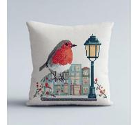 Pskgbxmu Punto De Cruz Kit Cojin 11Ct Decorativo Manualidades Adultos Decoracion Bordar Kit Completo DIY Bordado Creativo Regalo Pájaro en una farola urbana 45x45cm