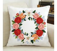 Pskgbxmu Punto De Cruz Kit Cojin 11Ct Decorativo Manualidades Adultos Decoracion Bordar Kit Completo Flores frescas DIY Bordado Creativo Regalo 45x45cm