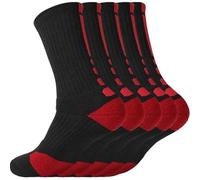 PSNKLMM Conjunto de Calcetines Deportivos for Hombre, 5 Pares, con amortiguación, Terry, Baloncesto, Ciclismo, Correr, Senderismo, Tenis, esquí, algodón, EU 39-45(2004 5 Black Red)