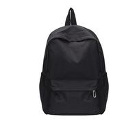 PSNKLMM Mochila de nailon con cremallera for mujer, morral escolar de Color sólido for estudiantes de estilo pijo, grande(Black)