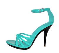 PSNKLMM Sandalias de verano con punta abierta y tacón alto hasta el tobillo for mujer, tacones finos, aguja banda estrecha(Blue,41)