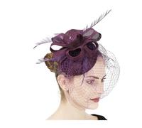 PSNKLMM Tocado for mujer, de imitación plumas sinamay, for fiestas té, pastillero, flores, sombreros, iglesia, cóctel, tocado Para Bodas, Fiestas, Fiesta De CumpleañOs(PURPLE)