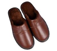 PSNKLMM Zapatillas de Hombre de Piel de Invierno for Interior, Antideslizantes, cómodas, a la Moda, for el hogar(Brown,43-44)