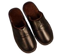 PSNKLMM Zapatillas de Hombre de Piel de Invierno for Interior, Antideslizantes, cómodas, a la Moda, for el hogar(Blackbrown,43-44)