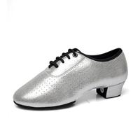 PSNKLMM Zapatos De Baile Latino For Hombre Y Mujer, Zapatos Modernos De Salón De Cuero For Tango Y Salsa, Tacones Cuadrados, Zapatos Deportivos For Fiesta Y Baile For Niños Y Adultos(Silver,35)