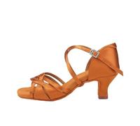 PSNKLMM Zapatos de Baile Latino for Mujer, Zapatos salón, Tango con Suela Gamuza, Fiesta Seda for Bailar Salsa, Sandalias for(Brown 5CM,36)