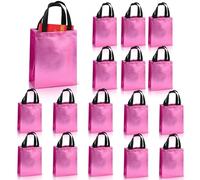 PSPIKXEG Paquete de 16 bolsas de regalo brillantes de color rosa intenso con asa, bolsas de regalo de dama de honor de tamaño mediano, bolsas a granel, bolsa de regalo de despedida de soltera, bolsas