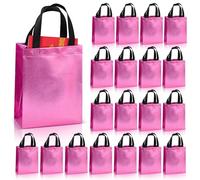 PSPIKXEG Paquete de 20 bolsas de regalo brillantes de color rosa intenso con asa, bolsas de regalo de dama de honor de tamaño mediano, bolsas a granel, bolsa de regalo de despedida de soltera, bolsas