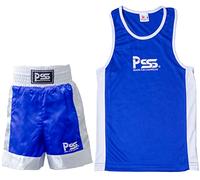 PSS NUEVO infantil Boxeo Uniforme 2 pices set (Top & Corto) 03 hasta 14 Años Infantil (Azul, 9-10 Años)