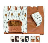PSS Real COW Hide - Guantes de piel sin dedos para conducir, ciclismo, entrenamiento, silla de ruedas y jardinería, talla S, M, L, XL (416 Tan, L)