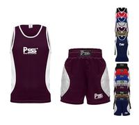 PSS Ultimate - Uniforme de boxeo para niños, juego de 2 piezas, ligero, transpirable y cómodo, uniforme de estudiante de boxeo para niños de 3 a 14 años, rojo (Maroon), 11-12 años
