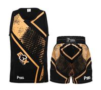 PSS Uniforme de boxeo corto y chaleco (dos piezas), equipo de competición de boxeo profesional, ligero, transpirable y absorbe la humedad para niños y niñas, dorado, 9-10 Años