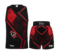 PSS Uniforme de boxeo corto y chaleco (dos piezas), equipo de competición de boxeo profesional, ligero, transpirable y absorbe la humedad para niños y niñas, rosso, 3-4 Años