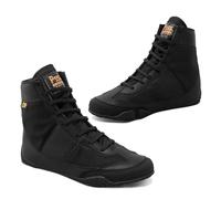 PSS Zapatos de boxeo con agarre al tobillo con cordones largos, entrenamiento, taekwondo, combate, artes marciales, culturismo, atletismo, fitness, deporte, escalada, Black, 43 1/3 EU