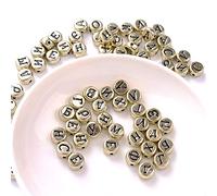 Pssopp 100 Cuentas de Letras del Alfabeto Ruso, Cuentas Acrílicas DIY, Artesanales de 4x7 Mm con Opciones de Color Dorado y Plateado para Hacer Joyas, Llaveros, (Dorado (luz blanca cálida 3000 K))