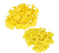 Pssopp 100 Etiquetas para Orejas de Animales, Plástico Amarillo, Suministros para Ganado, Suministros Agrícolas, Identificación de Animales con Curación Rápida, (Amarilla sin palabras (100 sets /