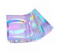 Pssopp 100 Uds Bolsa Autosellante de Celofán con Holograma, Bolsas de Almacenamiento con Cierre de Cremallera Iridiscente para Artículos Pequeños de Joyería de Galletas de Caramelo, 9x12cm