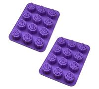 Pssopp 2 Moldes de Silicona para Rosas, 12 Cavidades Antiadherentes, Molde de Chocolate para Caramelos, Molde de Chocolate con Flores Reutilizable para Decoración de Magdalenas,