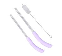 Pssopp 2 Uds Reemplazo de Pajita de Licuadora, Pajitas Reutilizables Desmontables de Silicona con Cepillo de Limpieza de Grado Alimenticio para Vaso de Batido de 26oz (Paja morada)
