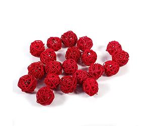 Pssopp 20 Bolas de Ratán, Manualidades Decorativas de Paja Decoración del Hogar, Bodas y Decoraciones Navideñas (Rojo)