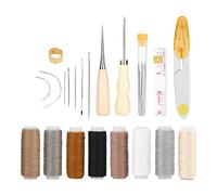 Pssopp 29 Piezas de Cuero Artesanal Herramientas de Costura a Mano Kit de reparación de Cuero tapicería Curvada Agujas de Coser Cuero Encerado Hilo punzón dedal Accesorios de Costura