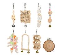 Pssopp 8 Paquetes de Juguetes de Jaula Colgante para Loros de Pájaros de Madera Natural, Juego de Masticación de Escalada con Materiales Seguros No Tóxicos para Ejercicio y Descanso de
