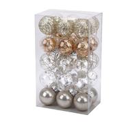 Pssopp Adornos Navideños, 30 Bolas de árbol Colgantes de Pet Transparentes de 6 Cm con Detalles Dorados Champán para árbol de Navidad, Fiesta de Bodas (6CM 30 Uds 1 Caja)