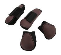 Pssopp Botas para Tendones de Caballo, Soporte de Pierna Delantera Abierta de Neopreno de PU para Saltar y Montar en Senderos, Protección Amortiguadora para Caballos (Conjunto marrón M)