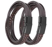 Pssopp Brazalete Informal de Cuero PU, Decoración de Artesanía Elegante y Vintage Trenzada con Broche de Imán, para Hombres Ferias de Viajes de Cumpleaños para Hombres (Hebilla Negra de Cuero marrón)
