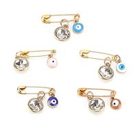 Pssopp Broche Hecho a Mano Personalizado Pon de Ojo Azul de Moda para Mujeres 5 Cuentas de Vidrio de Hierro y Aleación STC Ideales para Regalos de Cumpleaños