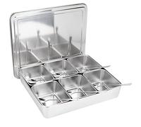 Pssopp Caja de Condimentos de Acero Inoxidable de 6 Rejillas, Compartimento Desmontable para una Fácil Limpieza, Contenedor de Almacenamiento de Grado Alimenticio con Cucharas y Tapa,